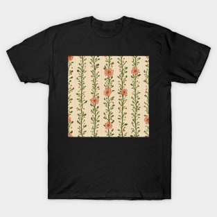 Peach Pink Vintage Flowers Stripe Vine T-Shirt